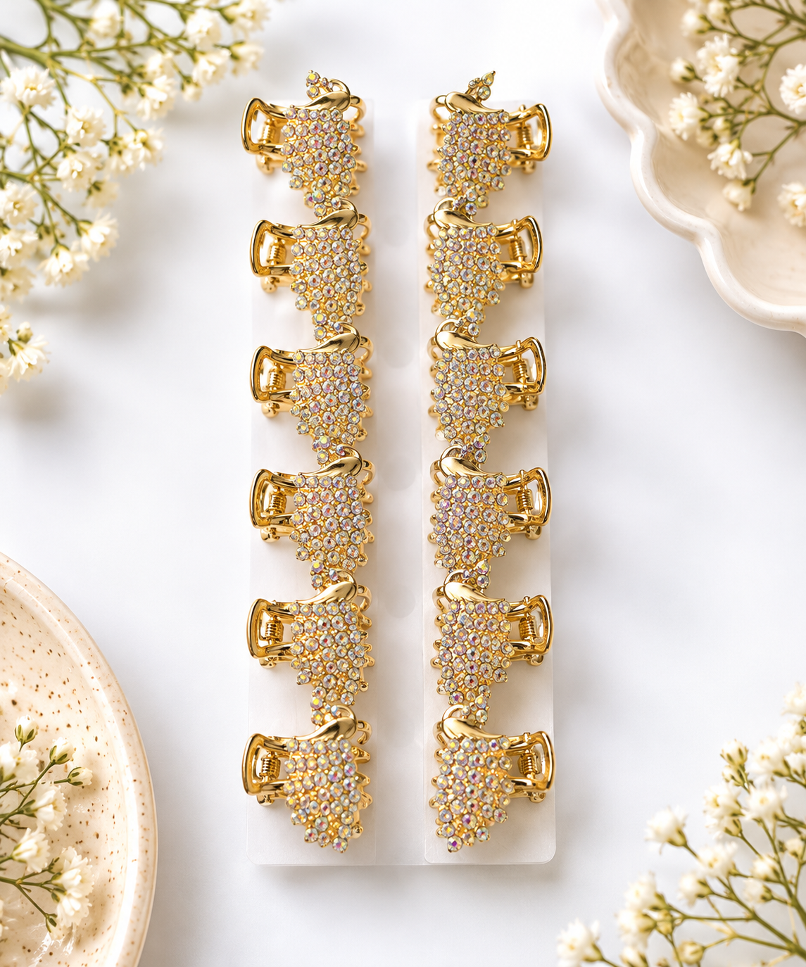 Rhinestone-Studded Mini Metal Hair Claw Clips
