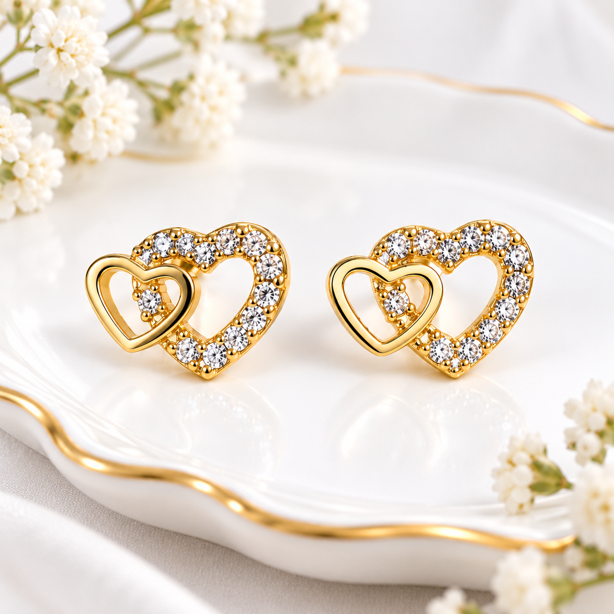 Gold-Plated Interlocking Heart Ball Back Stud