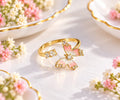 Gold-Plated Pink Gradient Enamel Butterfly Open Bypass Ring