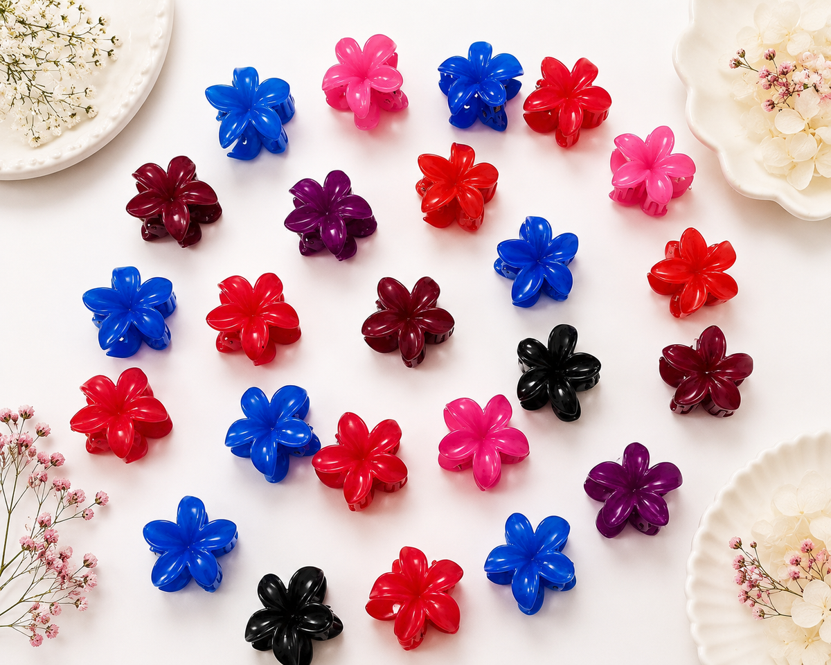Glossy Flower-Shaped Hair Claw Clips