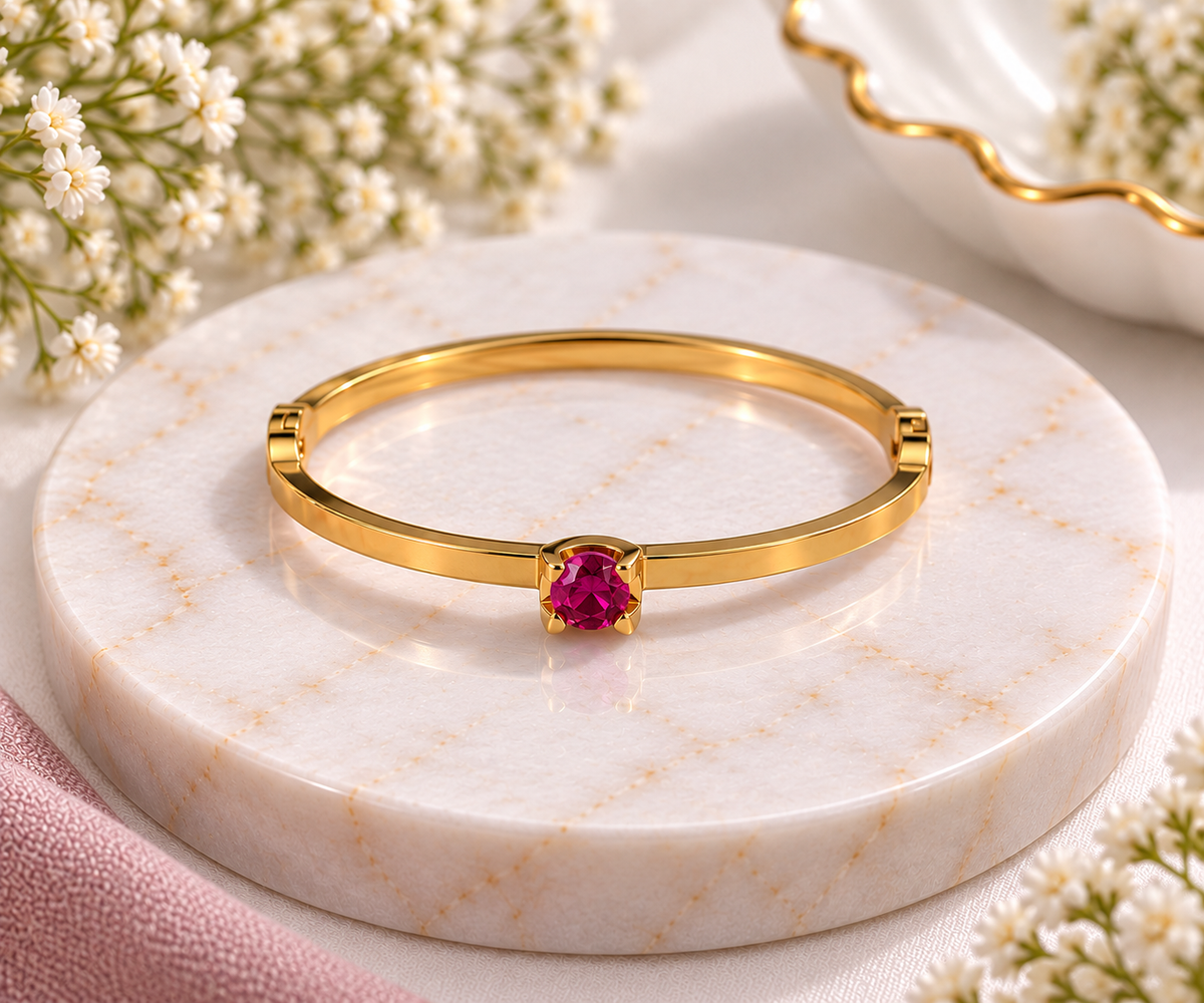 Minimalist Single-Stone Solitaire Bangle Bracelet - Baby Size