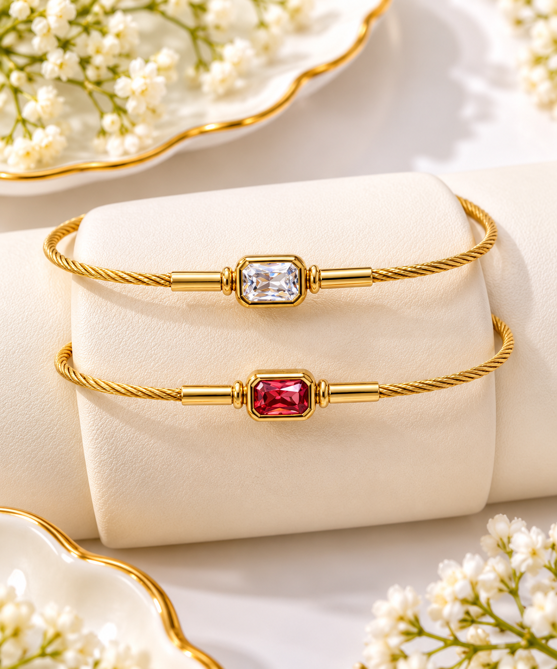 Gold-Plated Elegant Stone Gold Cable Bracelet