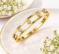 Floating Crystal Double-Band Bangle Bracelet - Baby Size