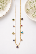 Anti-tarnish Multicolor Heart and Crystal Charm Beaded Ball Chain Necklace