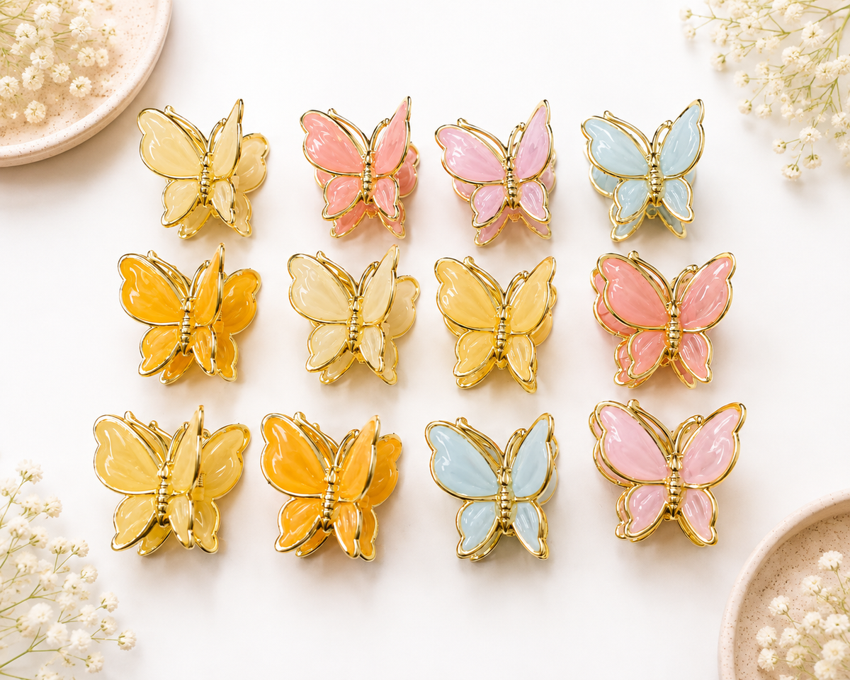 Gold-Plated Glossy Butterfly Claw Clips