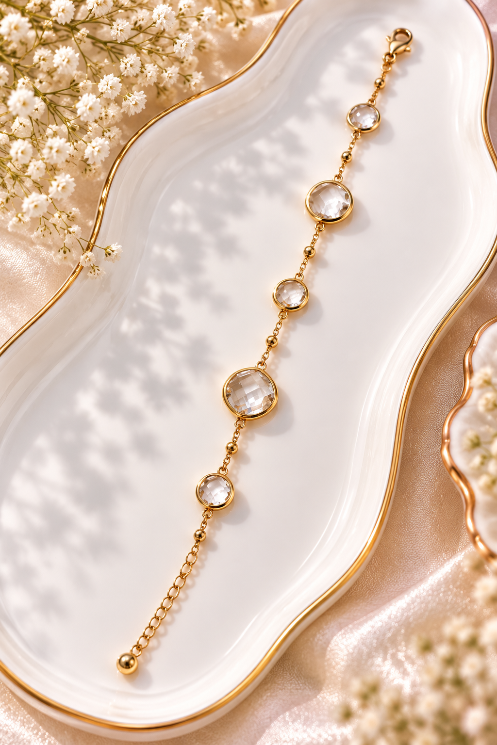 Gold-Plated Cushion-Cut Crystal Link Bracelet.