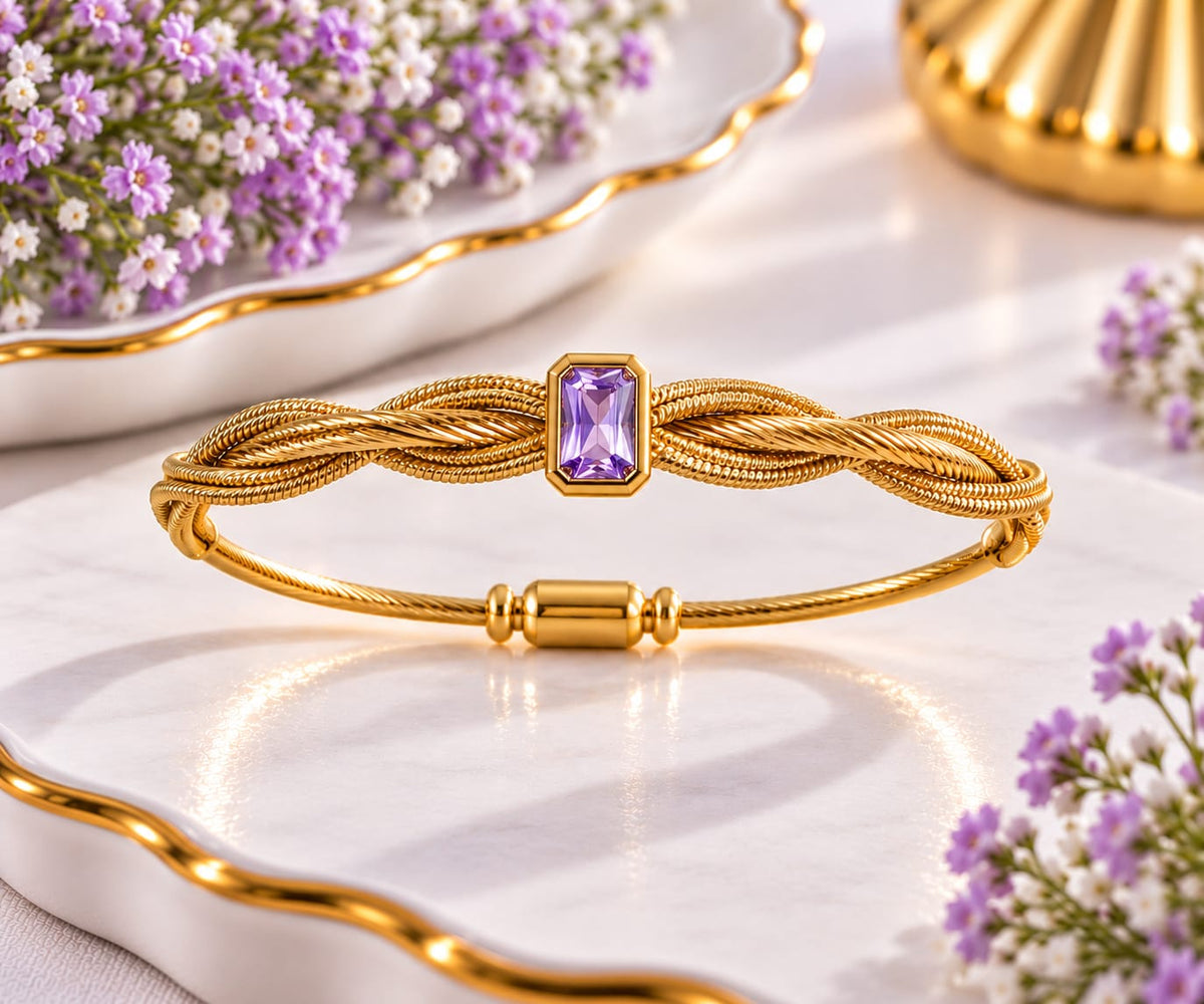 Gold-Plated Cut Crystal Twisted Cable Bracelet