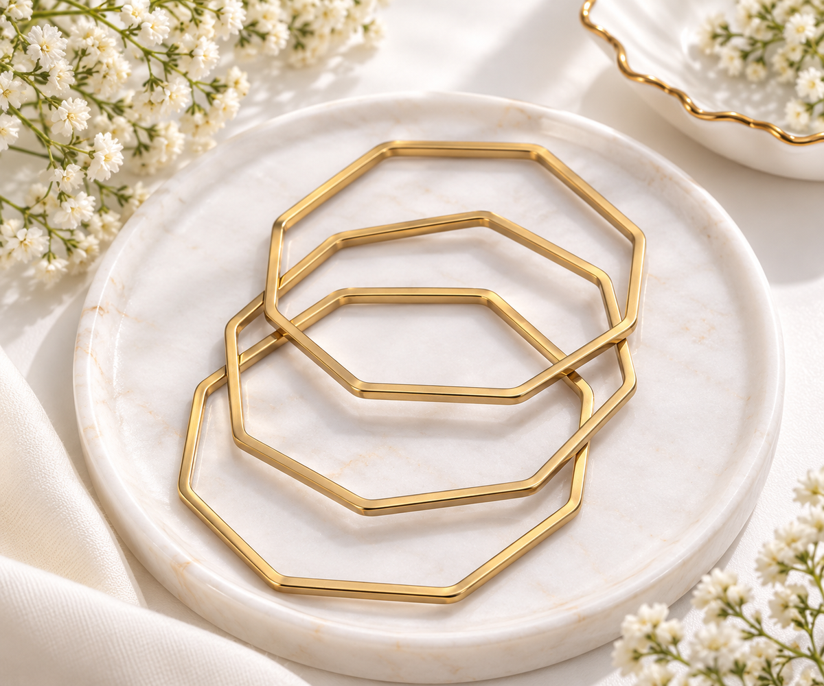 Minimalist Geometric Hexagonal Bangle Set
