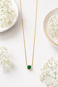 Gold Round Emerald Solitaire Floating Pendant Necklace