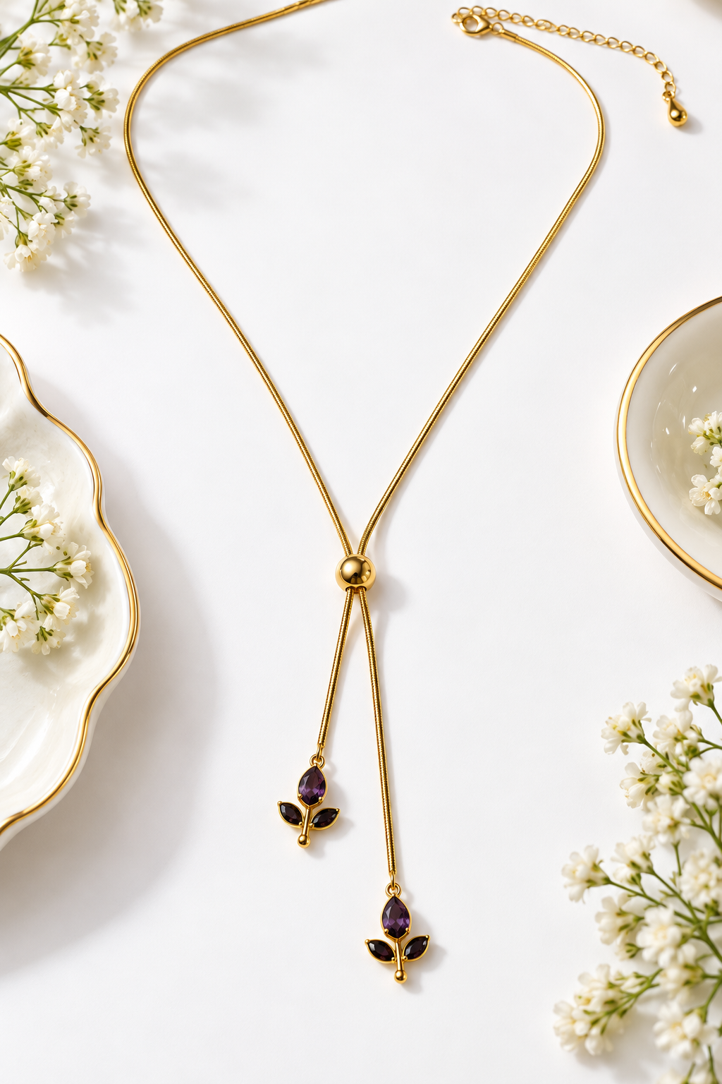 Double Crystal Tulip Pendant Necklace