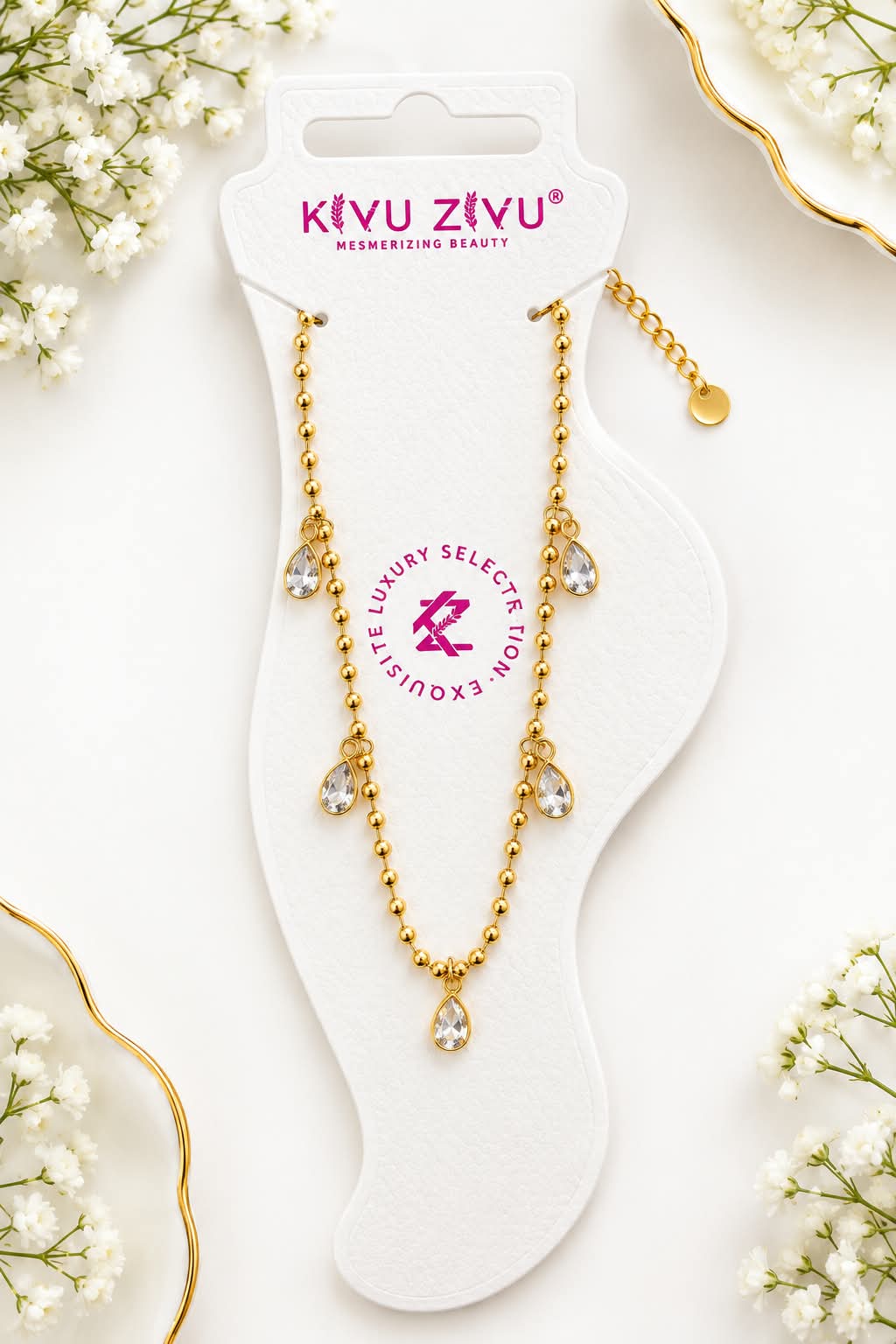 Gold Plated Teardrop Charm Anklet