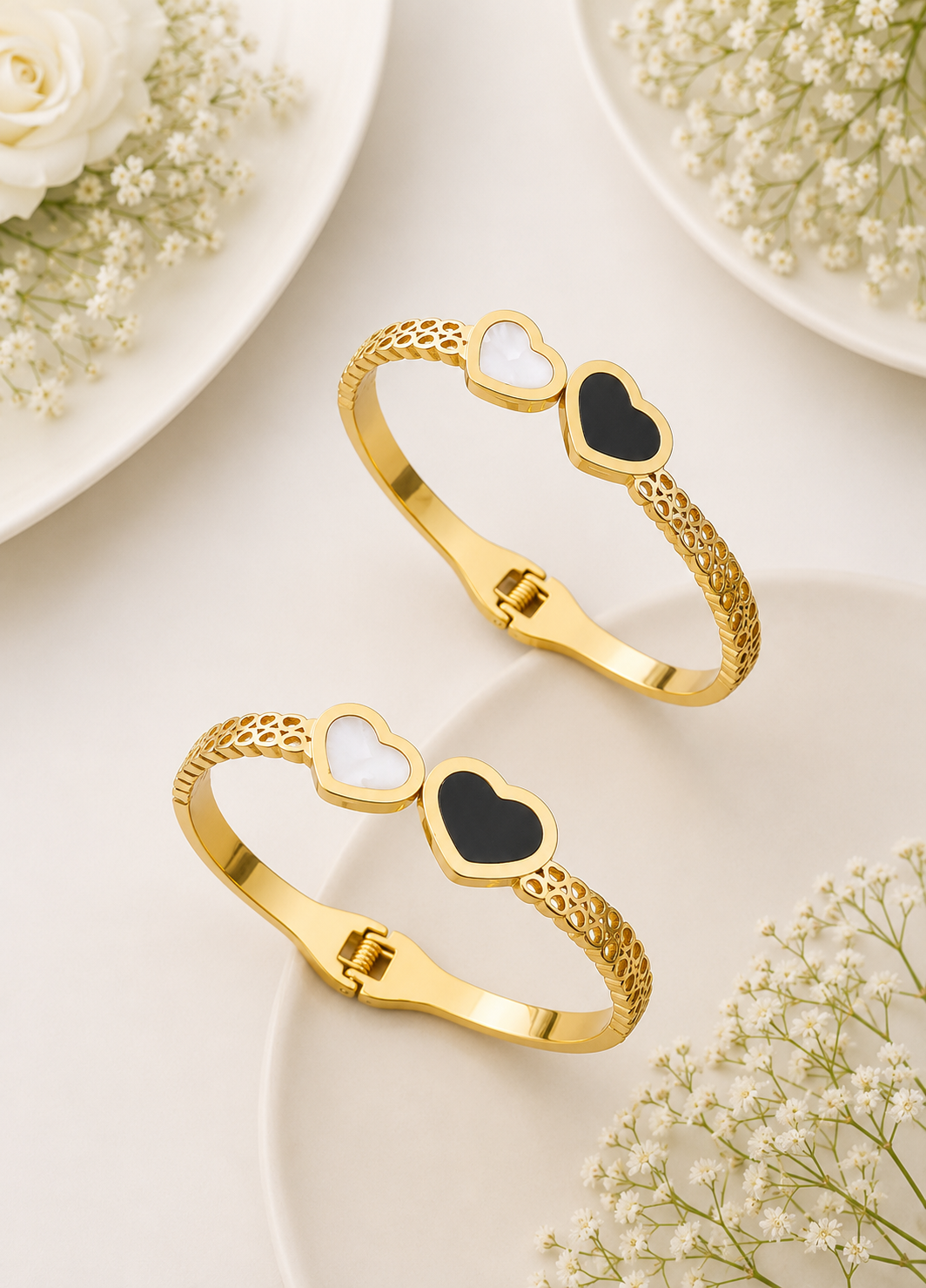 Black and White Enamel Anti-Tarnish Stainless Steel Bangle Bracelet
