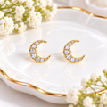 Gold-Plated Crescent Moon Cubic Zirconia Ball Back Stud