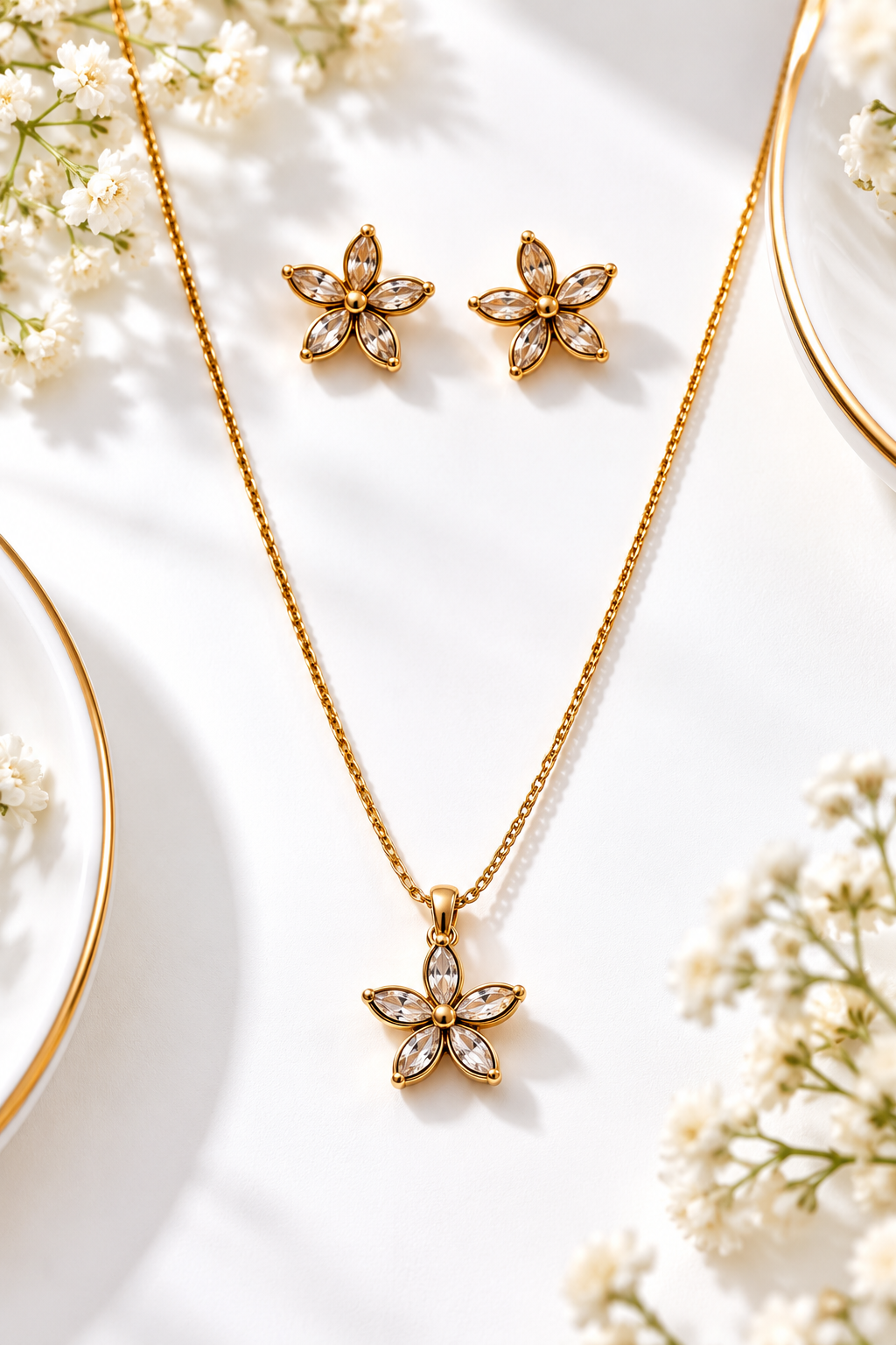 Sterling Silver Golden Lilly Pentant & Earrings Set