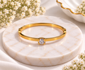 Minimalist Single-Stone Solitaire Bangle Bracelet - Baby Size