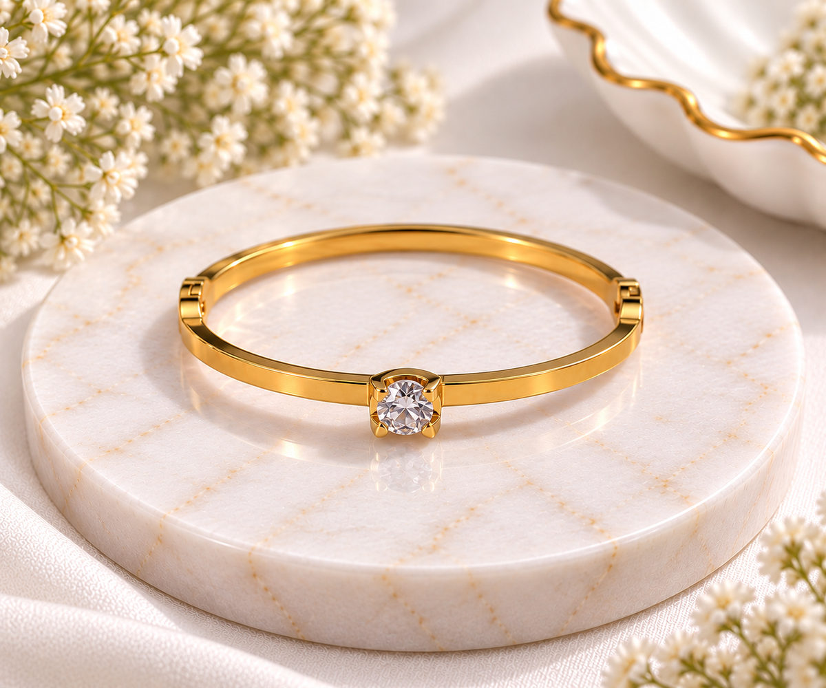 Minimalist Single-Stone Solitaire Bangle Bracelet - Baby Size