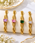 Gold-Plated Baguette Gemstone Twisted Rope Bangles