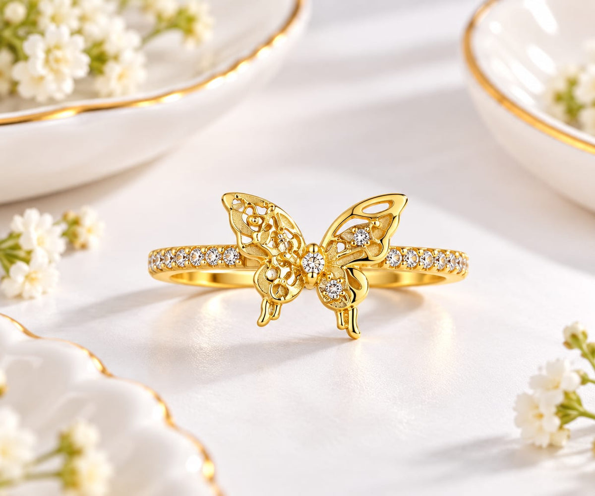 Elegant Butterfly Crystal Design Anti-Tarnish Ring
