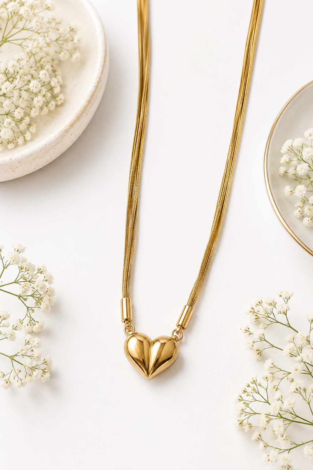 Gold Multi-Strand Magnetic Heart Necklace