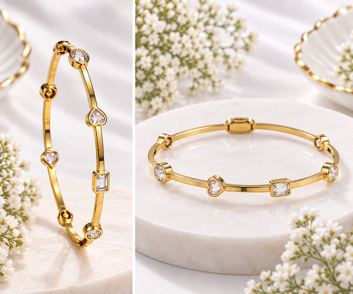 Anti-tarnish Gemstone Geometric Bangle