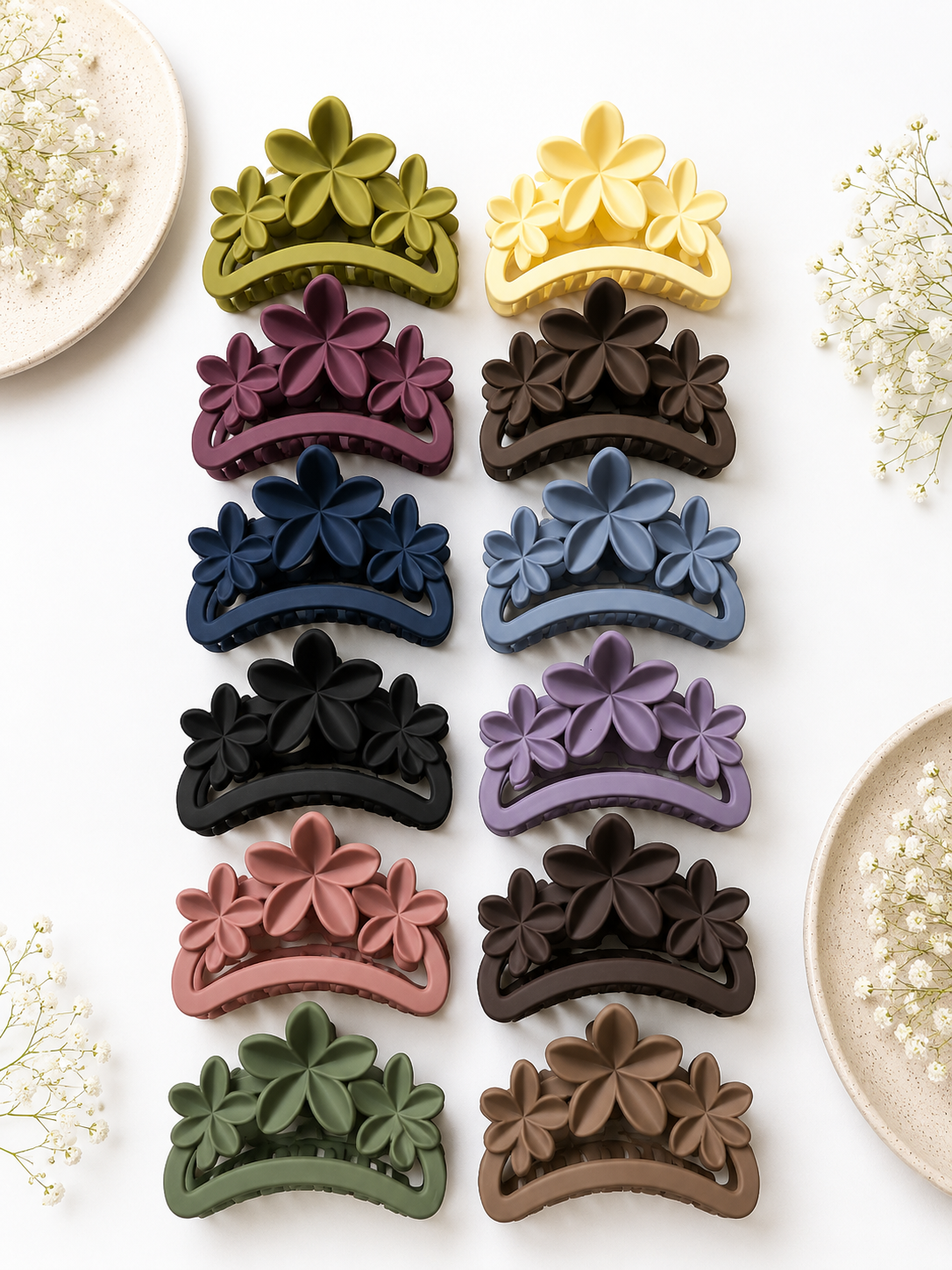 Triple Flower Hair Claw Clips