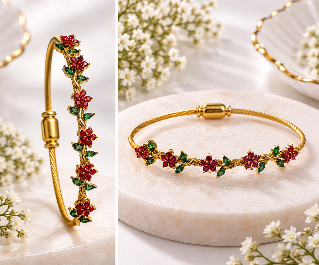 Gold-Plated Flower Bangle Bracelet