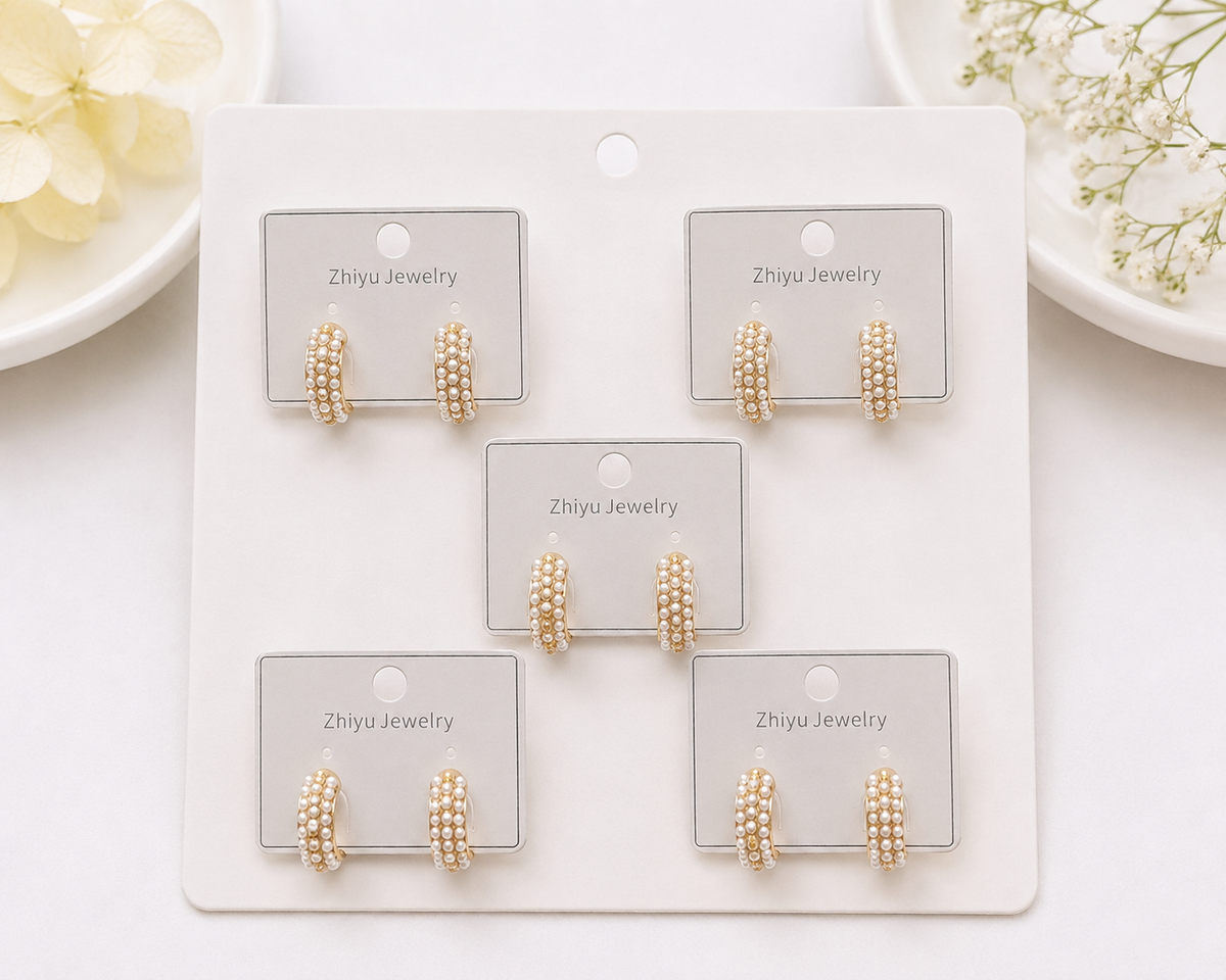 Pearl Studded Half Hoop Earrings