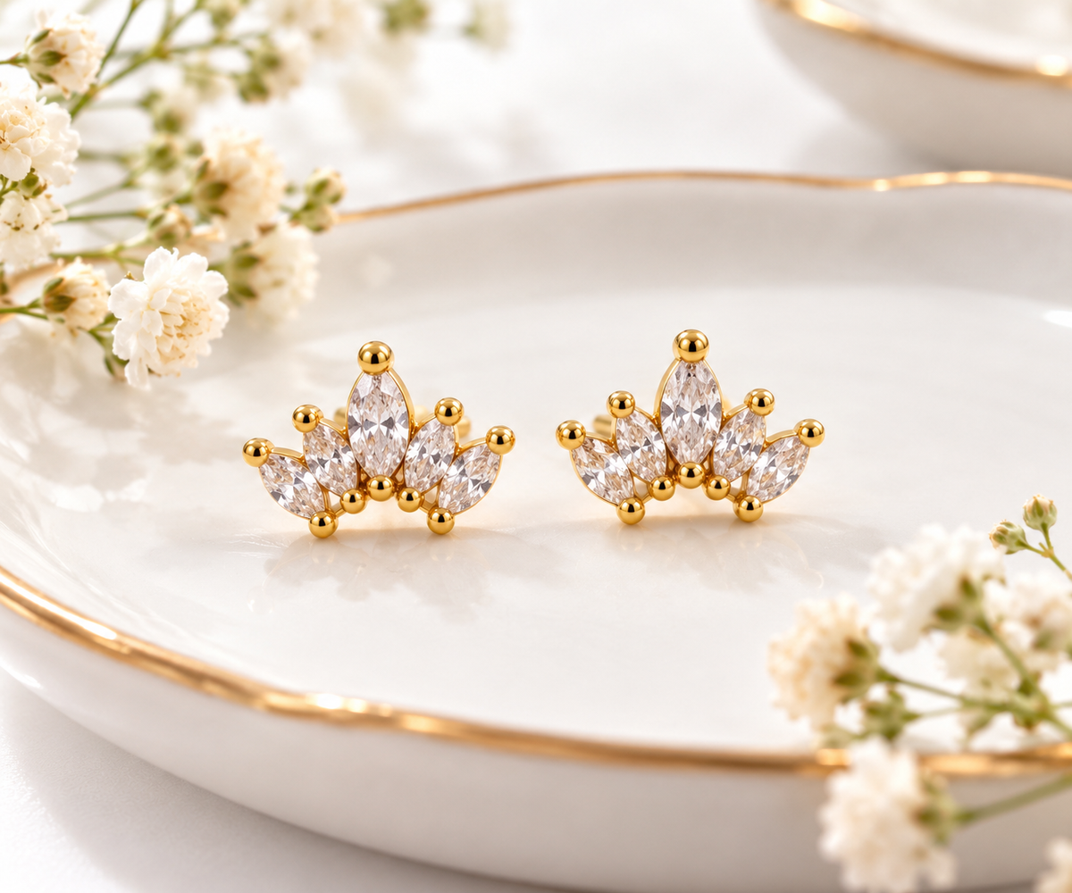 Marquise Crown Ball Back Stud