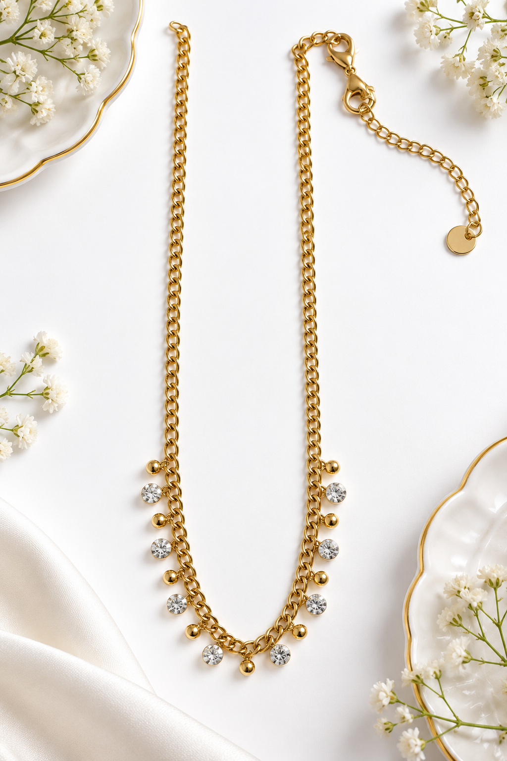 Gold-Plated Anti Tarnish Multicolour Crystal Charm Necklace