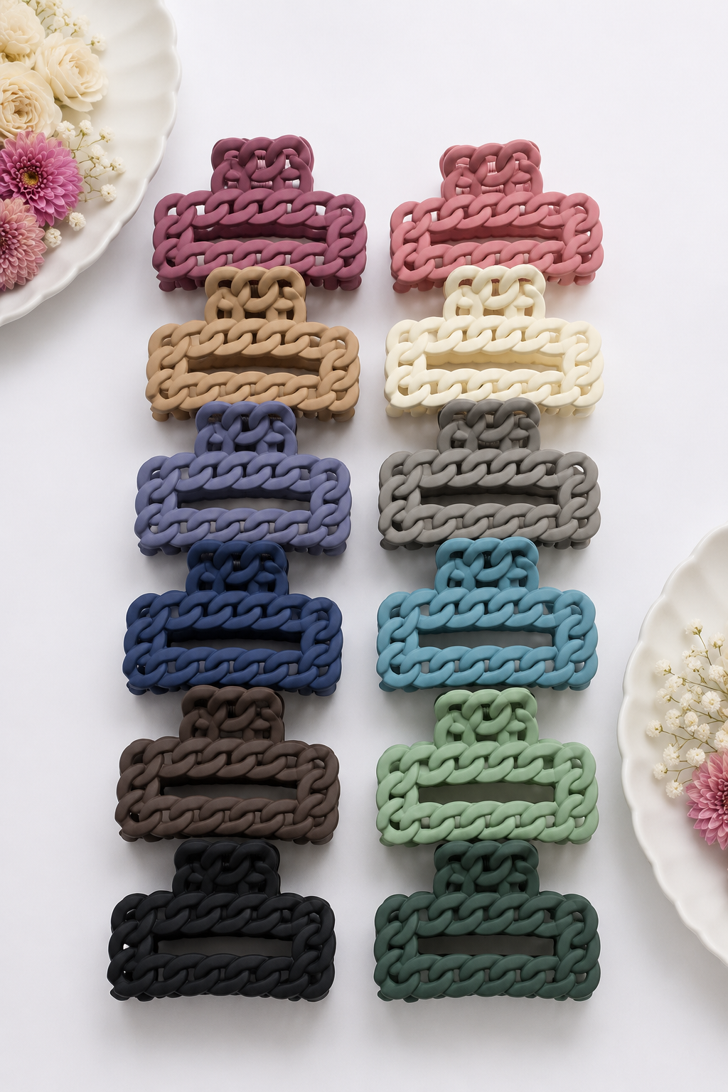 Matte Chain Link Rectangular Hair Claw Clips