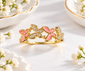 Gold-Plated Pink Enamel and Cubic Zirconia Butterfly Ring