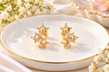 Gold Triple Star Cluster Ear Climber Ball Back Studs